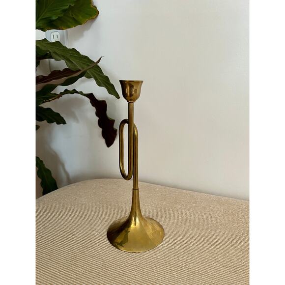 Vintage Trumpet Horn Candlesticks Brass Musical Instruments Metal Bugles Classic - Picture 7 of 10